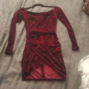 Merlot Velvet Long Sleeve Mini Dress AQUA - XS